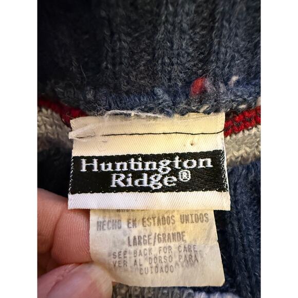 Vintage Huntington Ridge Large Acrylic Crew Sweater Hearts Bows Flowers Red Blue - Picture 3 of 7